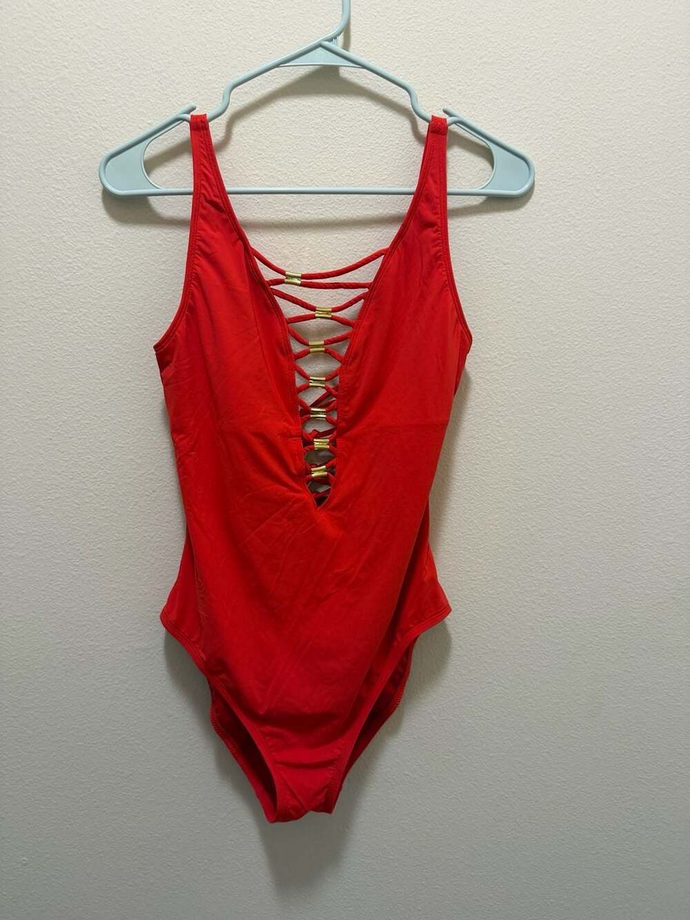 Bleu Rod Beattie Kore Lace-Down Mio One-Piece Swimsuit Red Size 6